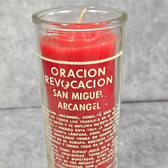 Prayer to Saint Michael Angel San Miguel Red Glass Candle Botanica Shamanic 8.5" - Picture 10 of 11